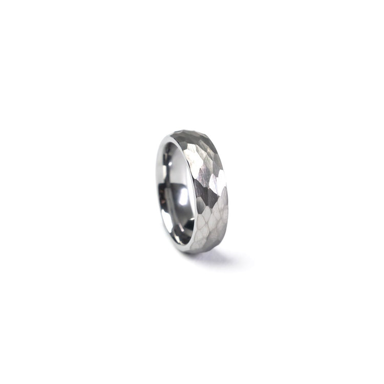 Tungsten Carbide Silver Hammered Ring Mens