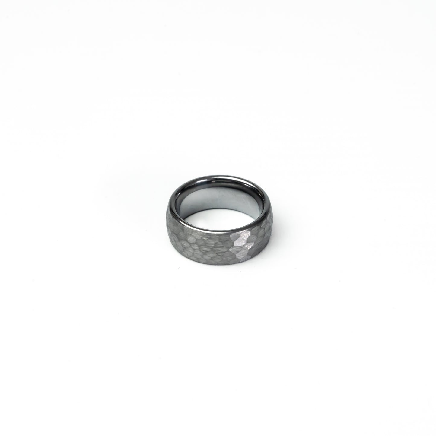 8mm Silver Hammered Tungsten Ring