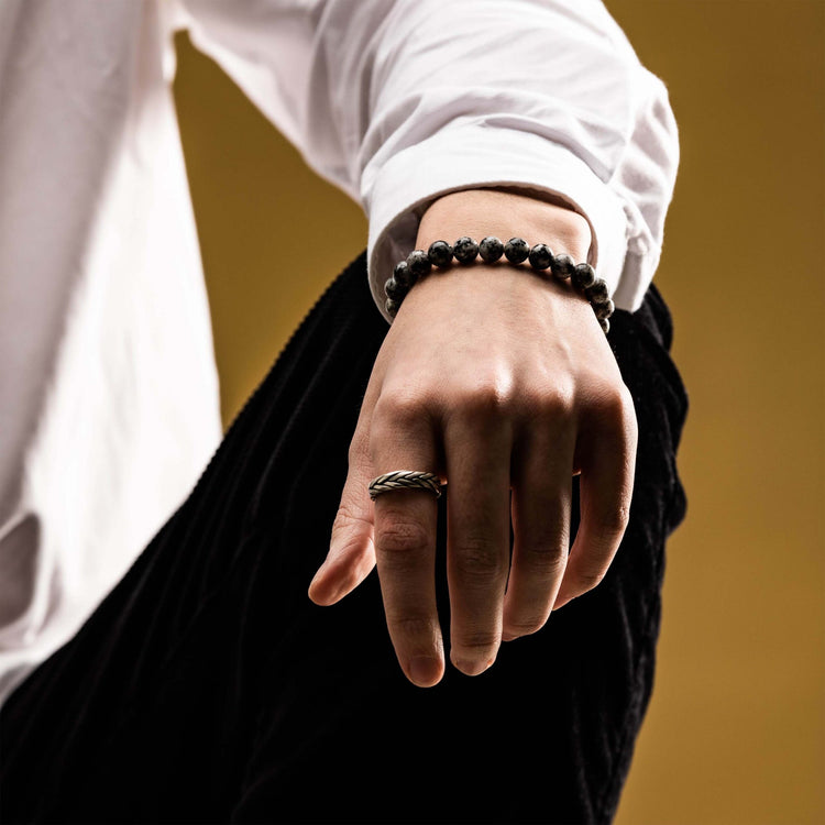 925 Sterling Silver Adjustable Ring and Labradorite beads