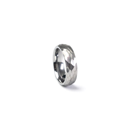 Tungsten Carbide Silver Hammered Ring Mens