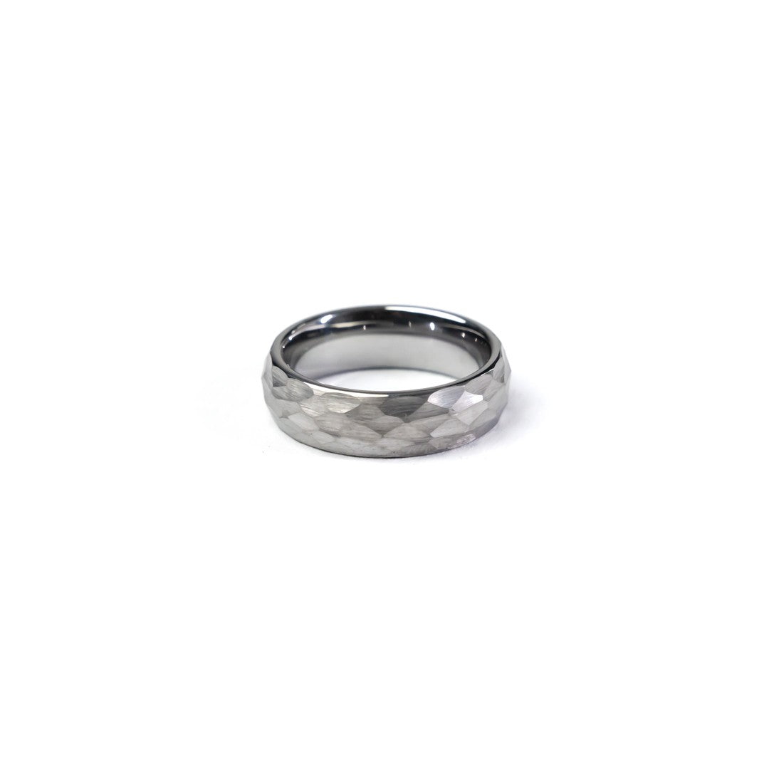 Tungsten Carbide Silver Hammered Ring