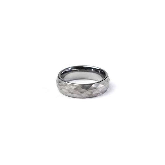 Tungsten Carbide Silver Hammered Ring