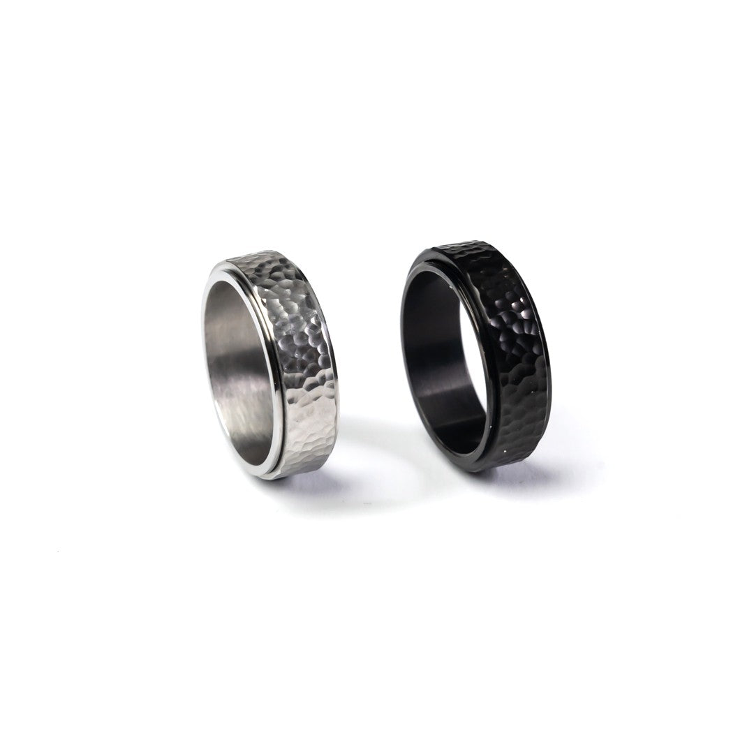 Black and Silver mens stainless steel spinning rings