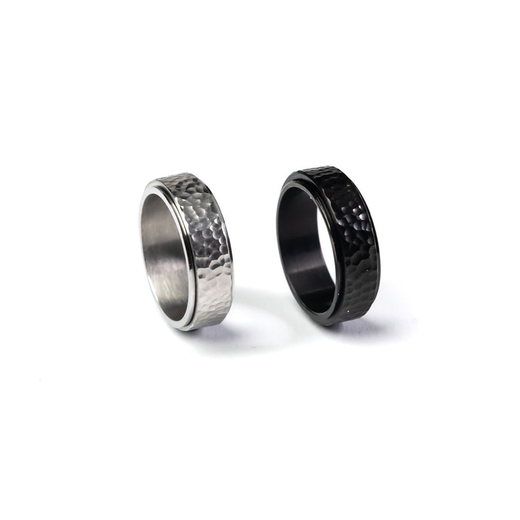 Black and Silver mens stainless steel spinning rings