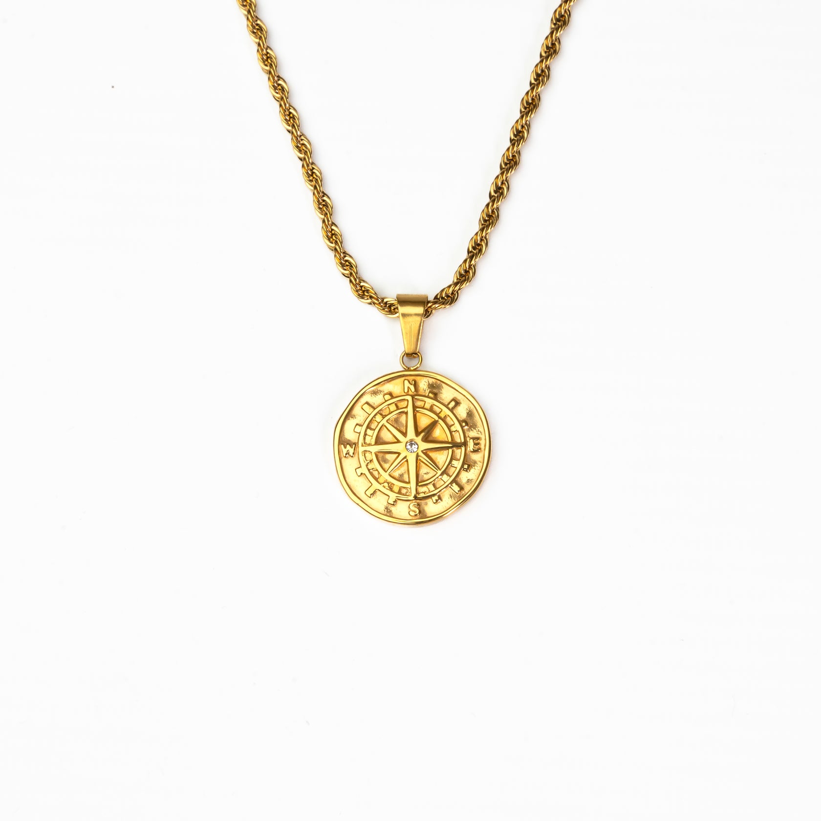 Gold Stainless Steel Compass Pendant