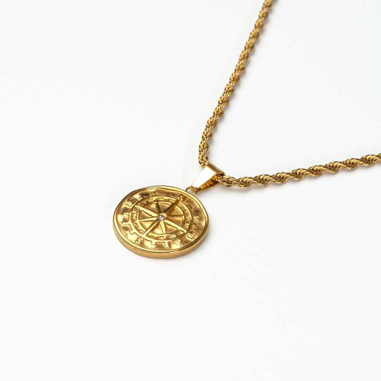 Gold Stainless Steel Compass Pendant