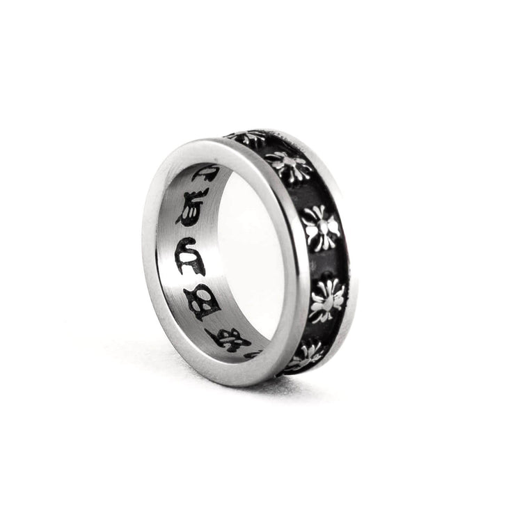 Men's Stainless Steel Cross Ring on a white background