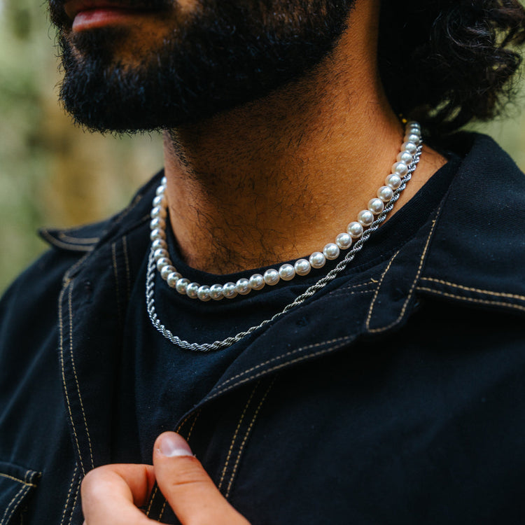 6mm pearl necklace with rope chain
