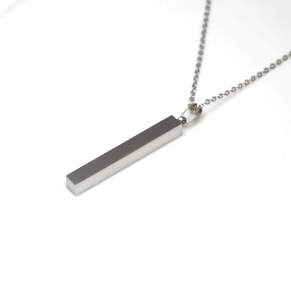 Silver bar necklace on a white background