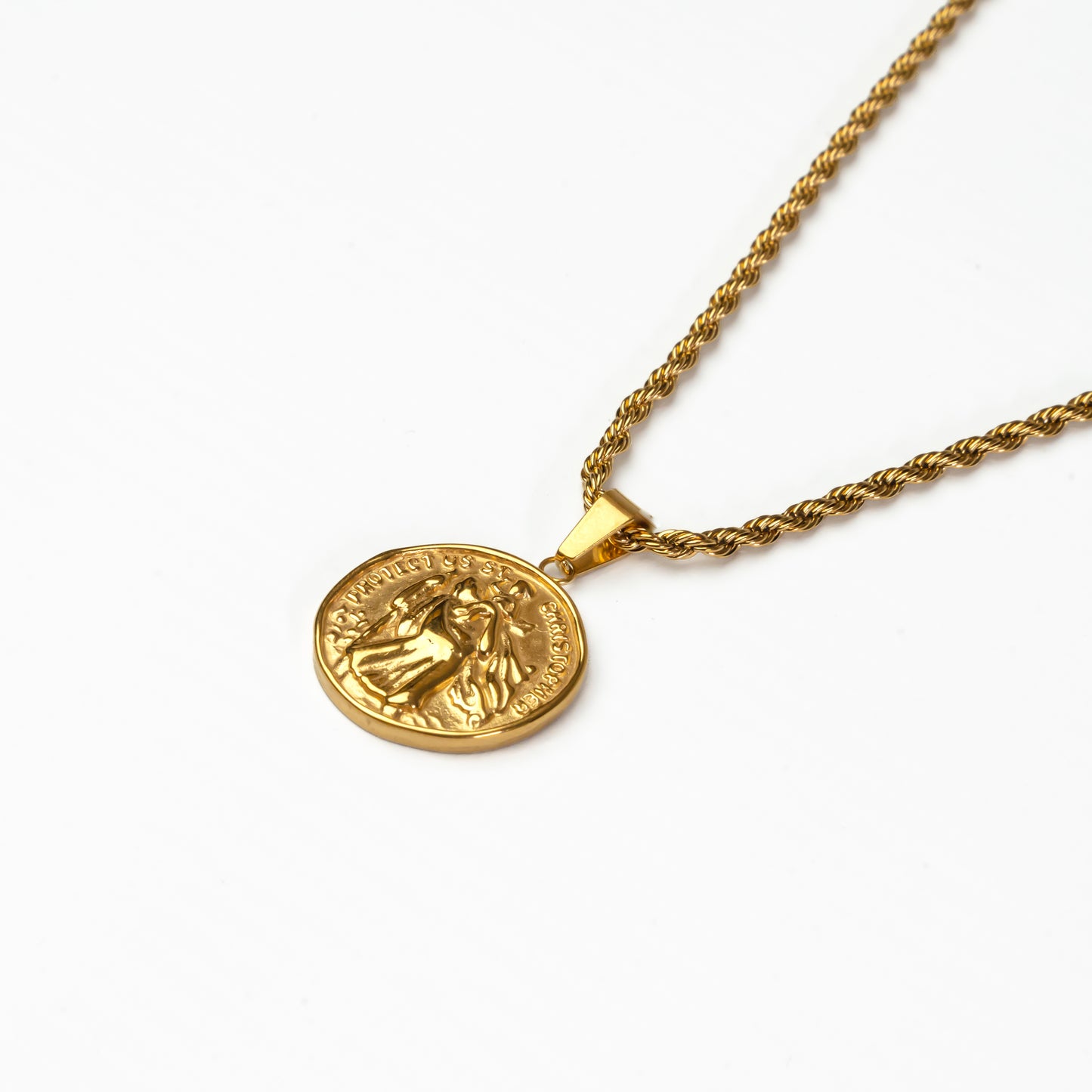 Gold stainless steel Saint Christopher pendant with premium PVD coating