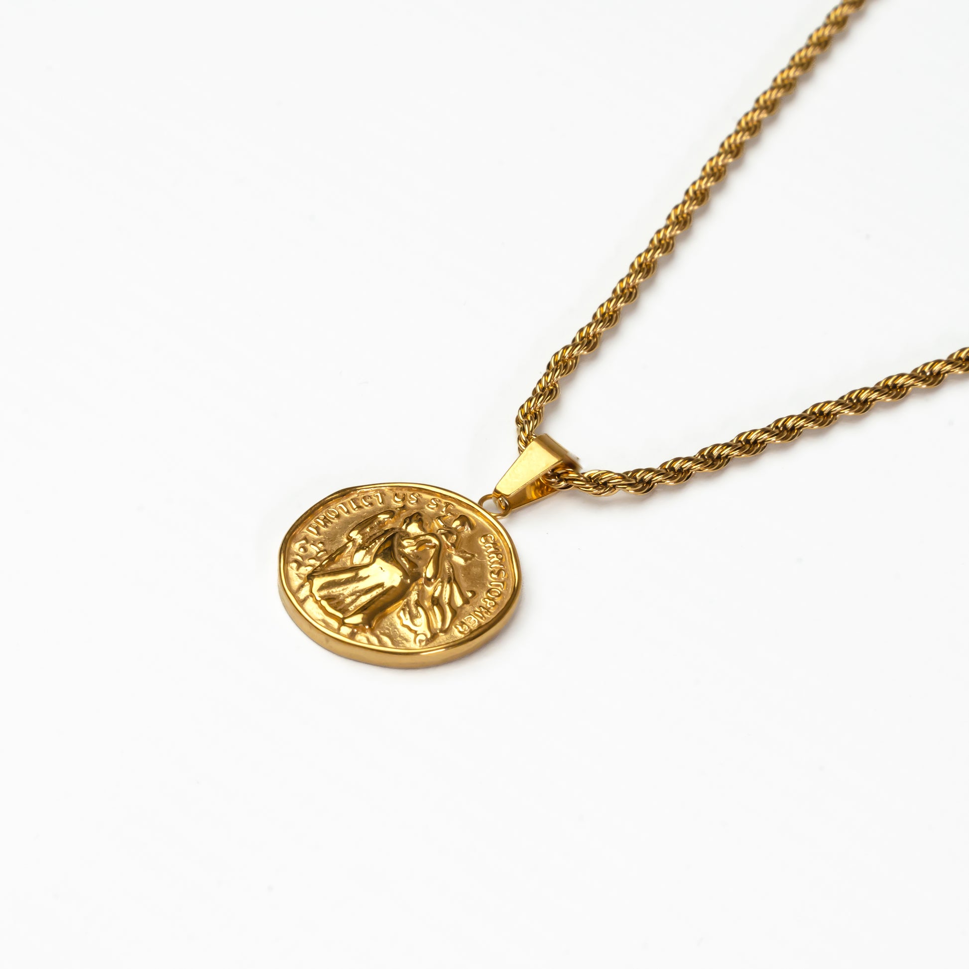 Gold stainless steel Saint Christopher pendant with premium PVD coating