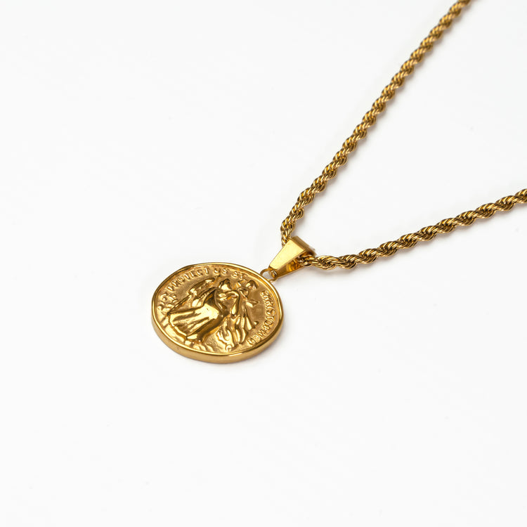 Gold stainless steel Saint Christopher pendant with premium PVD coating