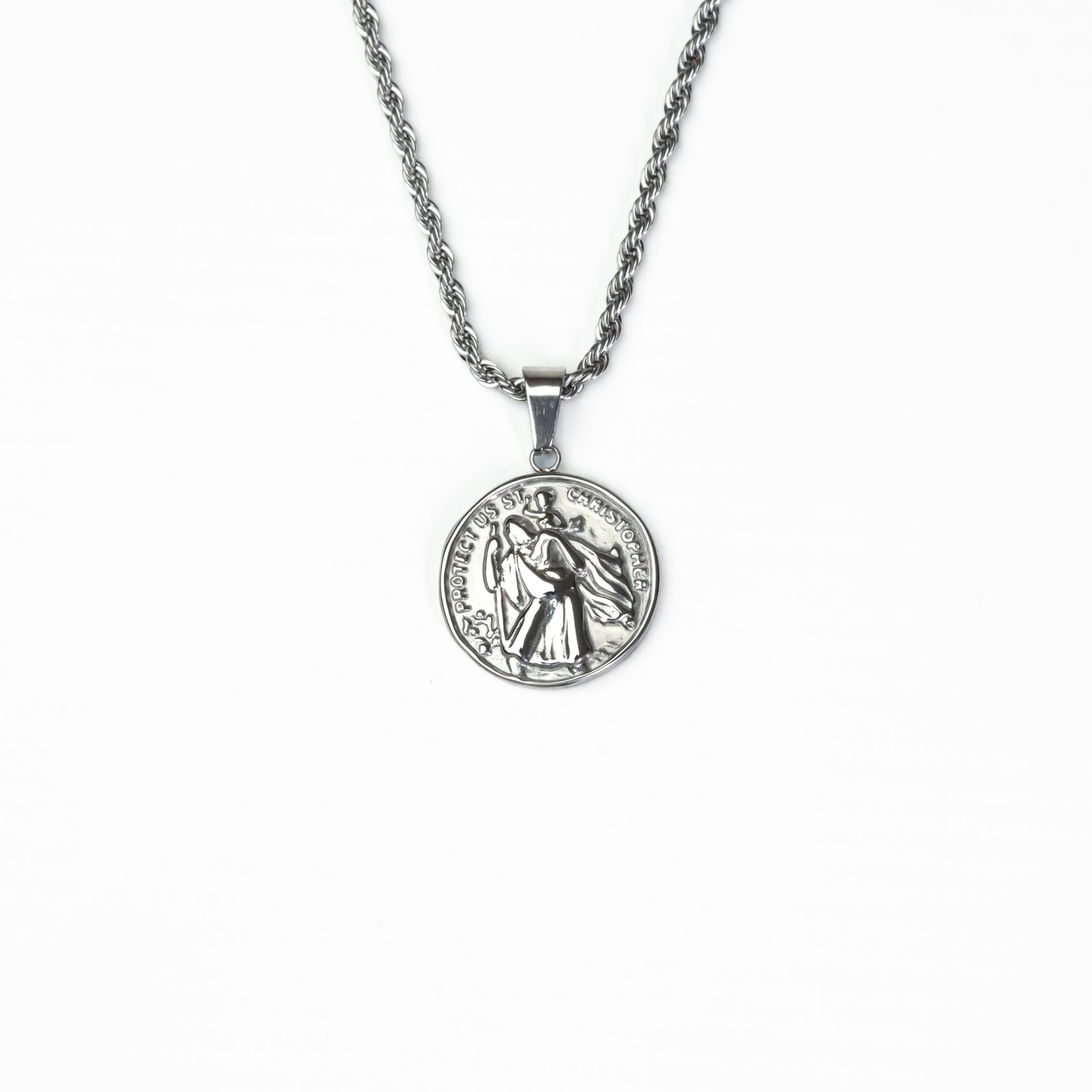 Silver Stainless Steel Saint Christopher Pendant