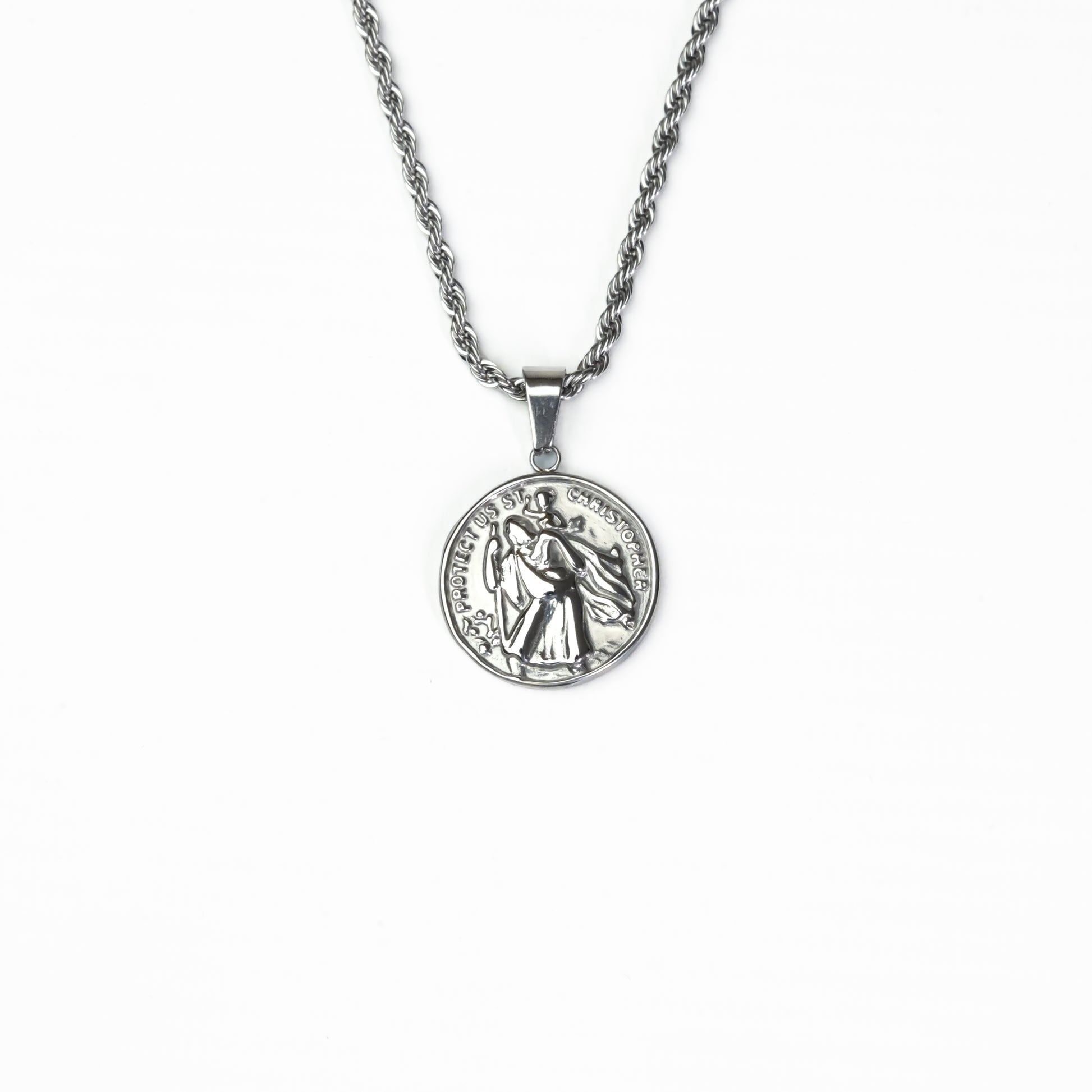 Silver stainless steel Saint Christopher pendant with durable design