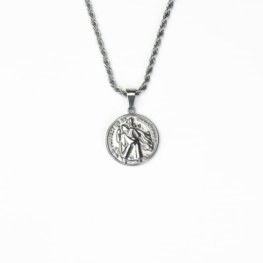 Silver stainless steel Saint Christopher pendant with durable design
