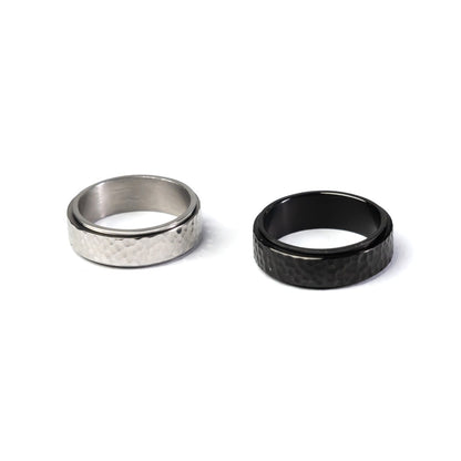 Black and Silver mens hammered stainless steel spinning rings