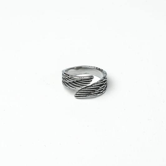 Silver-tone wing ring crafted from durable stainless steel, perfect for everyday wear.